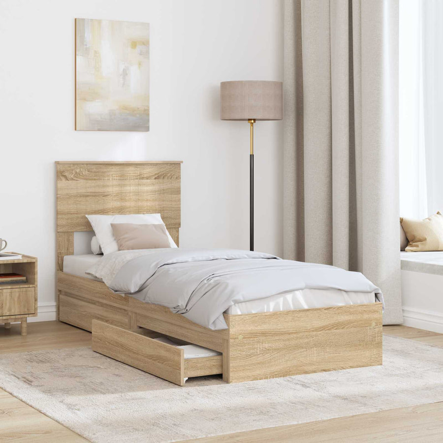 Bedframe met lade Sonoma Eiken 75 x 190 cm Bewerkt hout