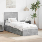 Bed met lade 75x190 cm beton grijs bewerkt hout