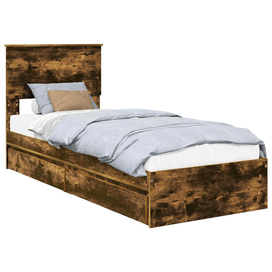 Bedframe met lade Gerookt eiken 75 x 190 cm Bewerkt hout
