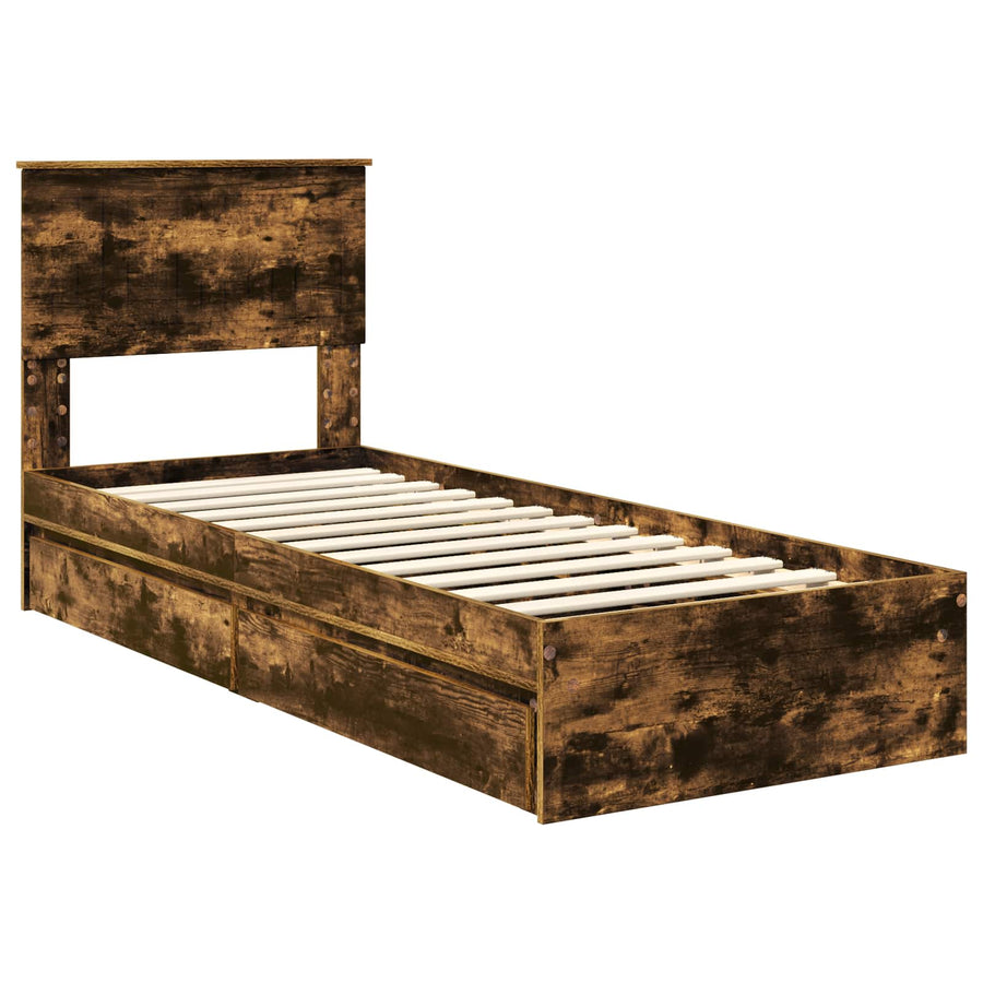 Bedframe met lade Gerookt eiken 75 x 190 cm Bewerkt hout