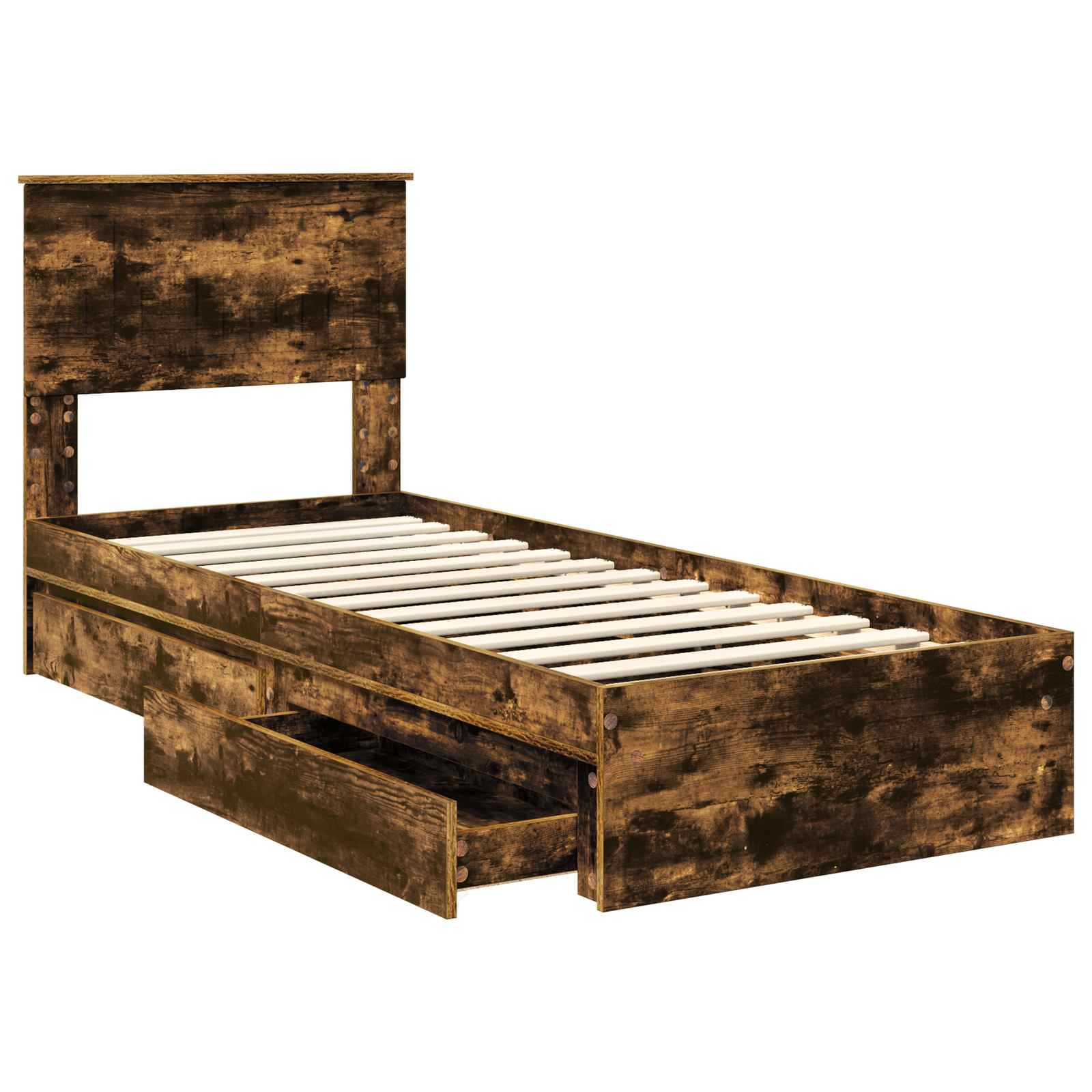Bedframe met lade Gerookt eiken 75 x 190 cm Bewerkt hout