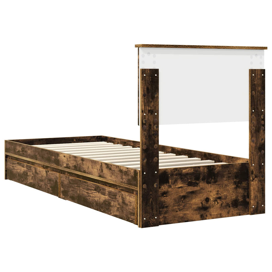 Bedframe met lade Gerookt eiken 75 x 190 cm Bewerkt hout