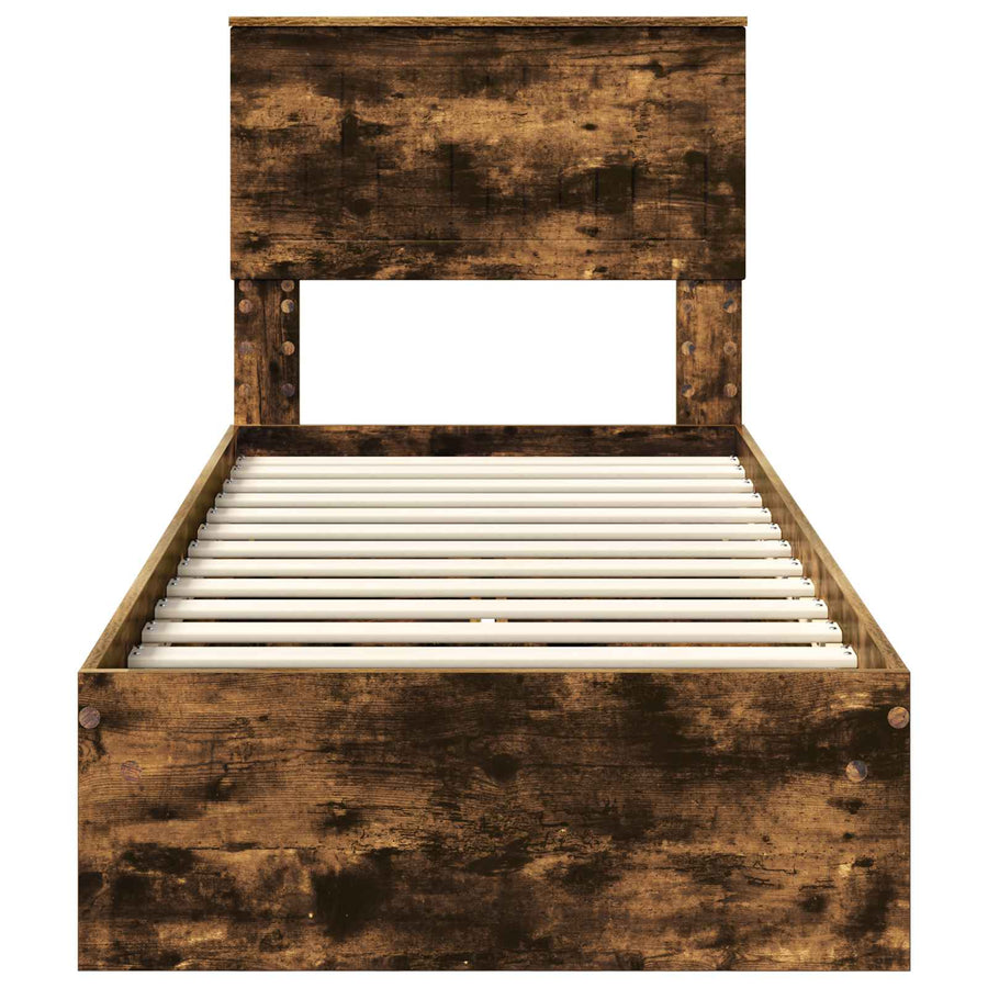 Bedframe met lade Gerookt eiken 75 x 190 cm Bewerkt hout