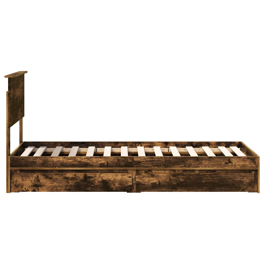 Bedframe met lade Gerookt eiken 75 x 190 cm Bewerkt hout