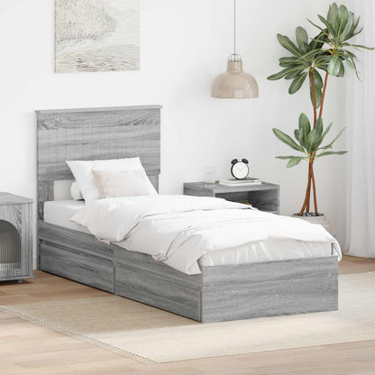 Opslag bed met hoofdeinde Grijs Sonoma 75 x 190 cm Bewerkt hout