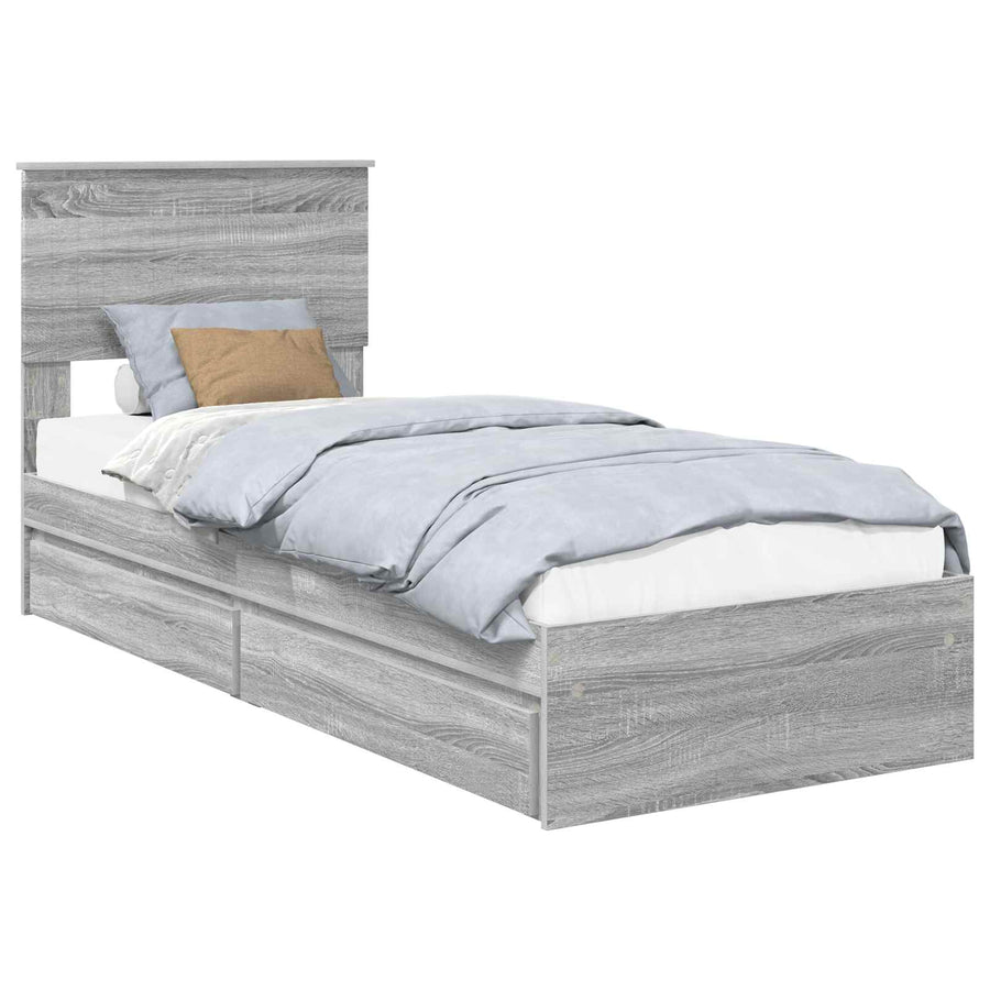 Opslag bed met hoofdeinde Grijs Sonoma 75 x 190 cm Bewerkt hout