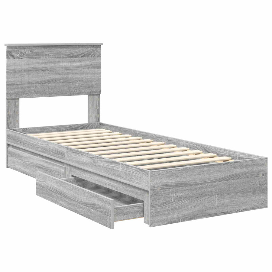Opslag bed met hoofdeinde Grijs Sonoma 75 x 190 cm Bewerkt hout
