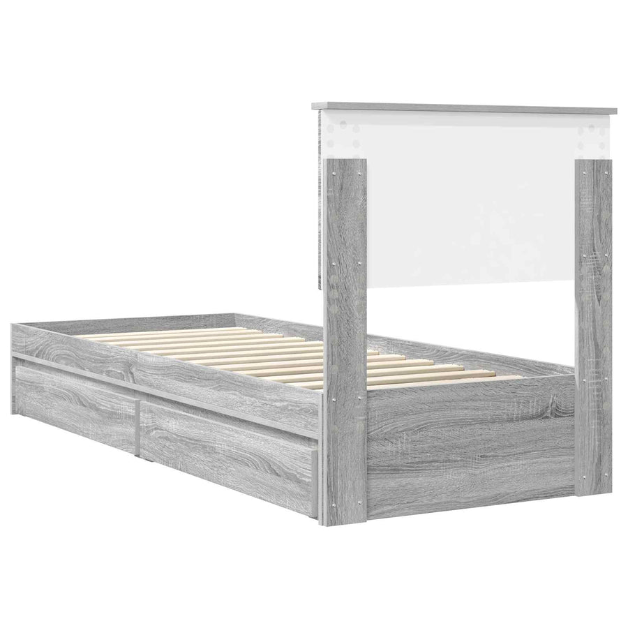 Opslag bed met hoofdeinde Grijs Sonoma 75 x 190 cm Bewerkt hout