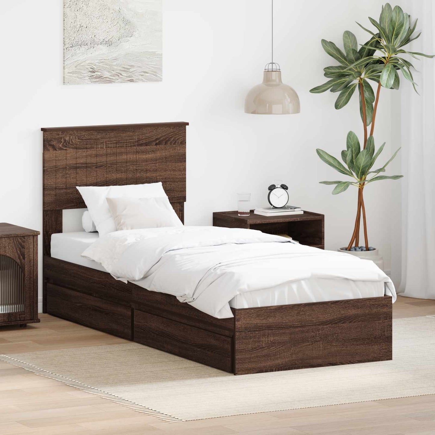 Bedframe met lade Bruin Eiken 75 x 190 cm Bewerkt hout
