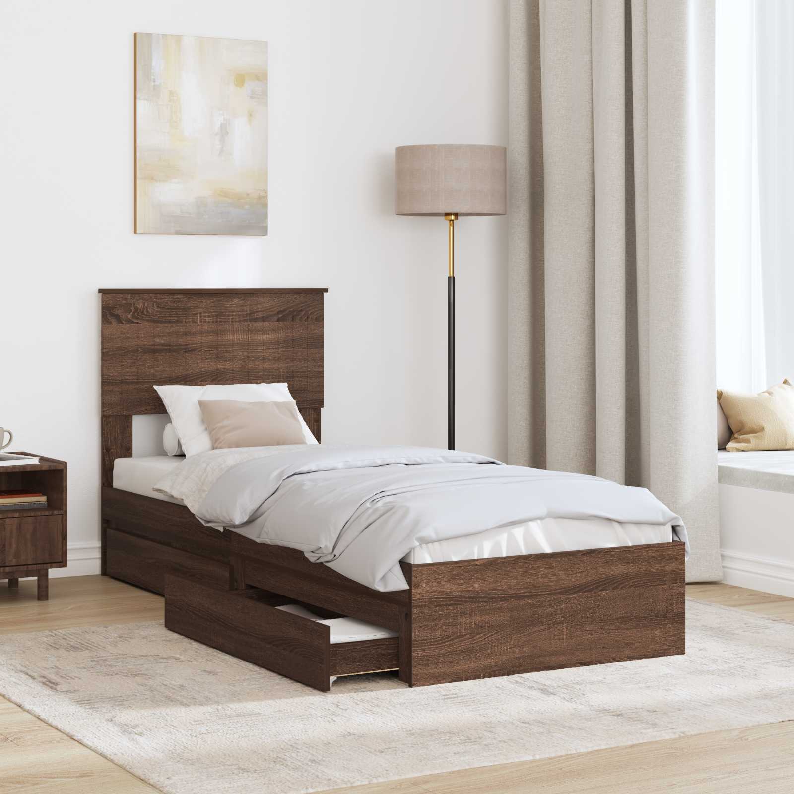 Bedframe met lade Bruin Eiken 75 x 190 cm Bewerkt hout