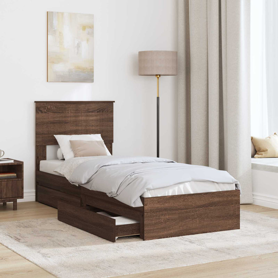 Bedframe met lade Bruin Eiken 75 x 190 cm Bewerkt hout