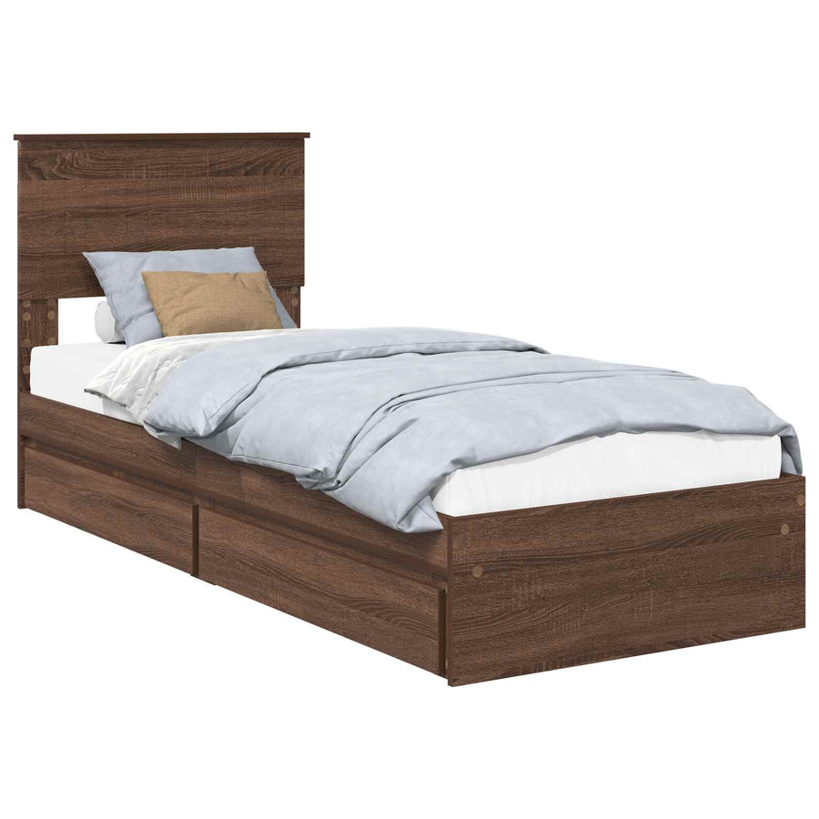 Bedframe met lade Bruin Eiken 75 x 190 cm Bewerkt hout