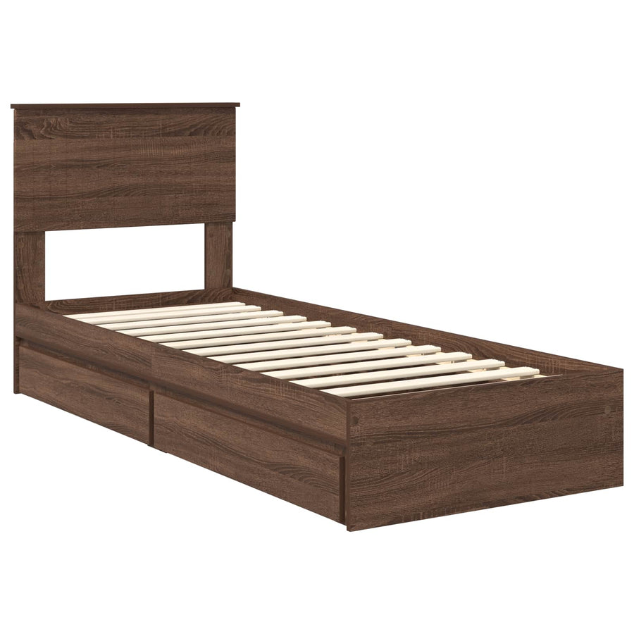 Bedframe met lade Bruin Eiken 75 x 190 cm Bewerkt hout