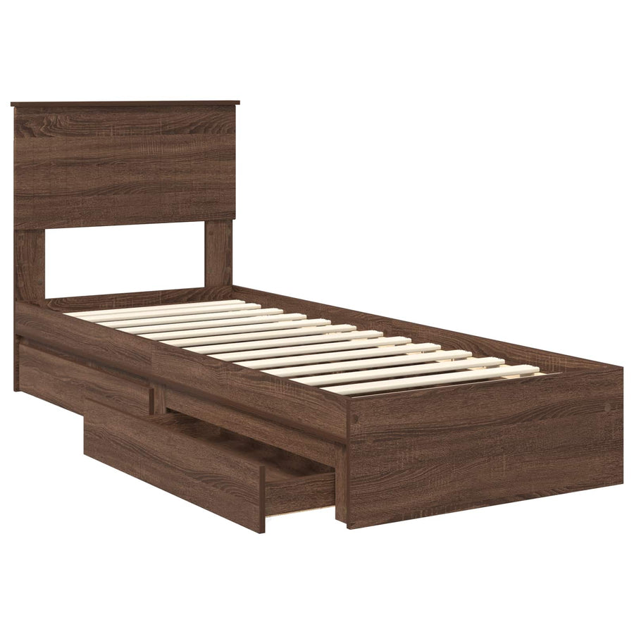 Bedframe met lade Bruin Eiken 75 x 190 cm Bewerkt hout