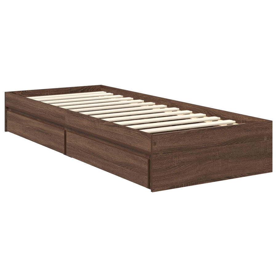 Bedframe met lade Bruin Eiken 75 x 190 cm Bewerkt hout