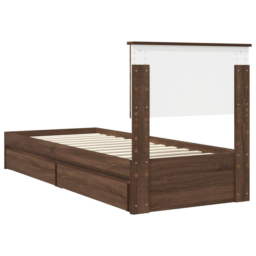 Bedframe met lade Bruin Eiken 75 x 190 cm Bewerkt hout