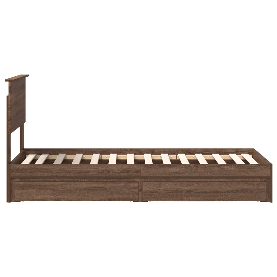 Bedframe met lade Bruin Eiken 75 x 190 cm Bewerkt hout