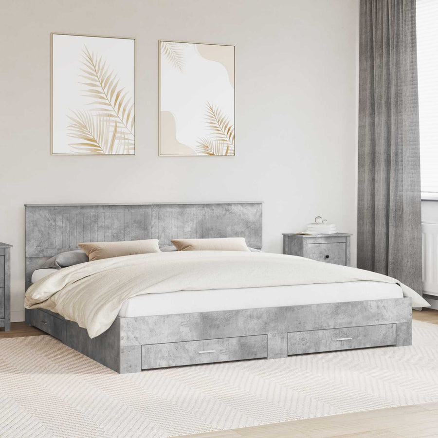 Bedframe met hoofdeinde Beton Grijs 200 x 200 cm Bewerkt hout