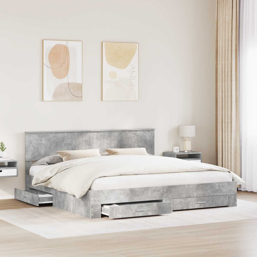 Bedframe met hoofdeinde Beton Grijs 200 x 200 cm Bewerkt hout