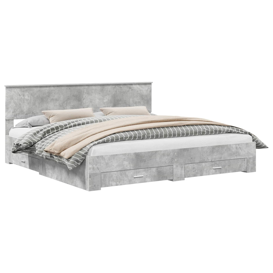Bedframe met hoofdeinde Beton Grijs 200 x 200 cm Bewerkt hout