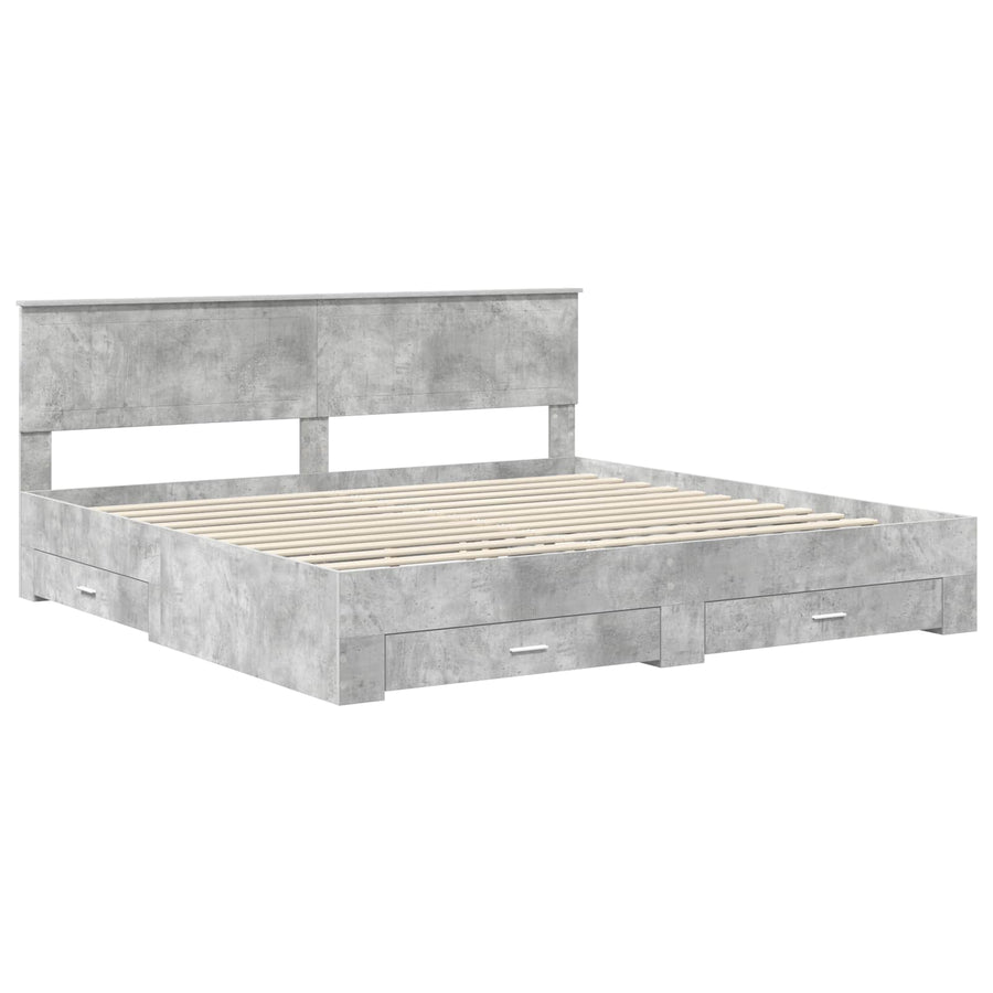 Bedframe met hoofdeinde Beton Grijs 200 x 200 cm Bewerkt hout