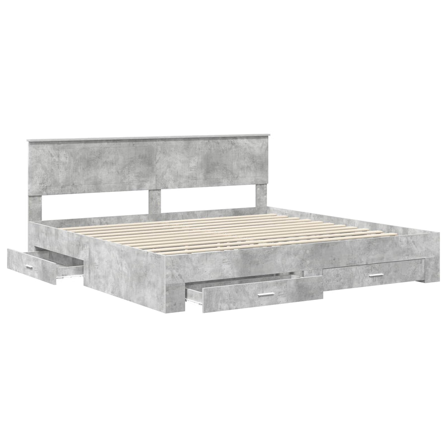 Bedframe met hoofdeinde Beton Grijs 200 x 200 cm Bewerkt hout