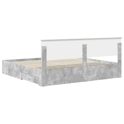 Bedframe met hoofdeinde Beton Grijs 200 x 200 cm Bewerkt hout