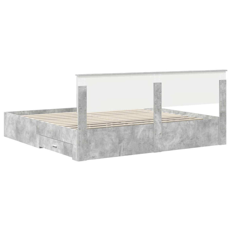 Bedframe met hoofdeinde Beton Grijs 200 x 200 cm Bewerkt hout