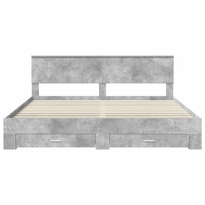 Bedframe met hoofdeinde Beton Grijs 200 x 200 cm Bewerkt hout