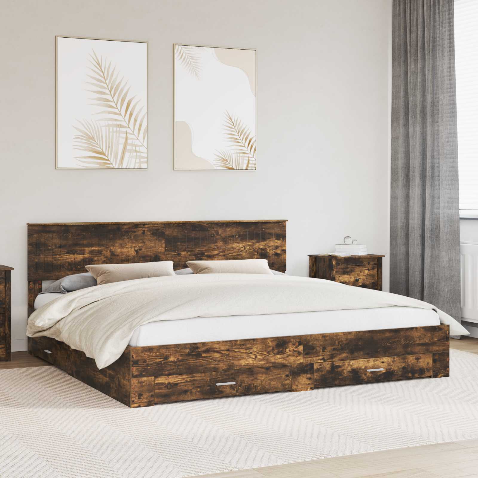 Bedframe met hoofdeinde Gerookt eiken 200 x 200 cm Bewerkt hout