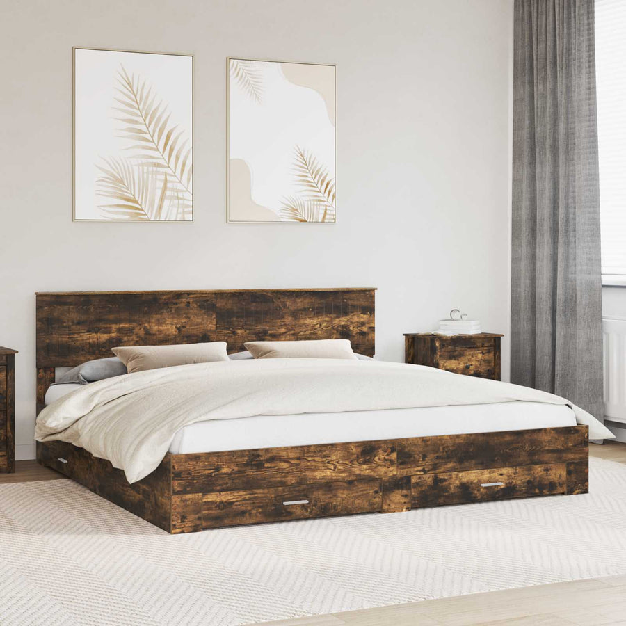 Bedframe met hoofdeinde Gerookt eiken 200 x 200 cm Bewerkt hout