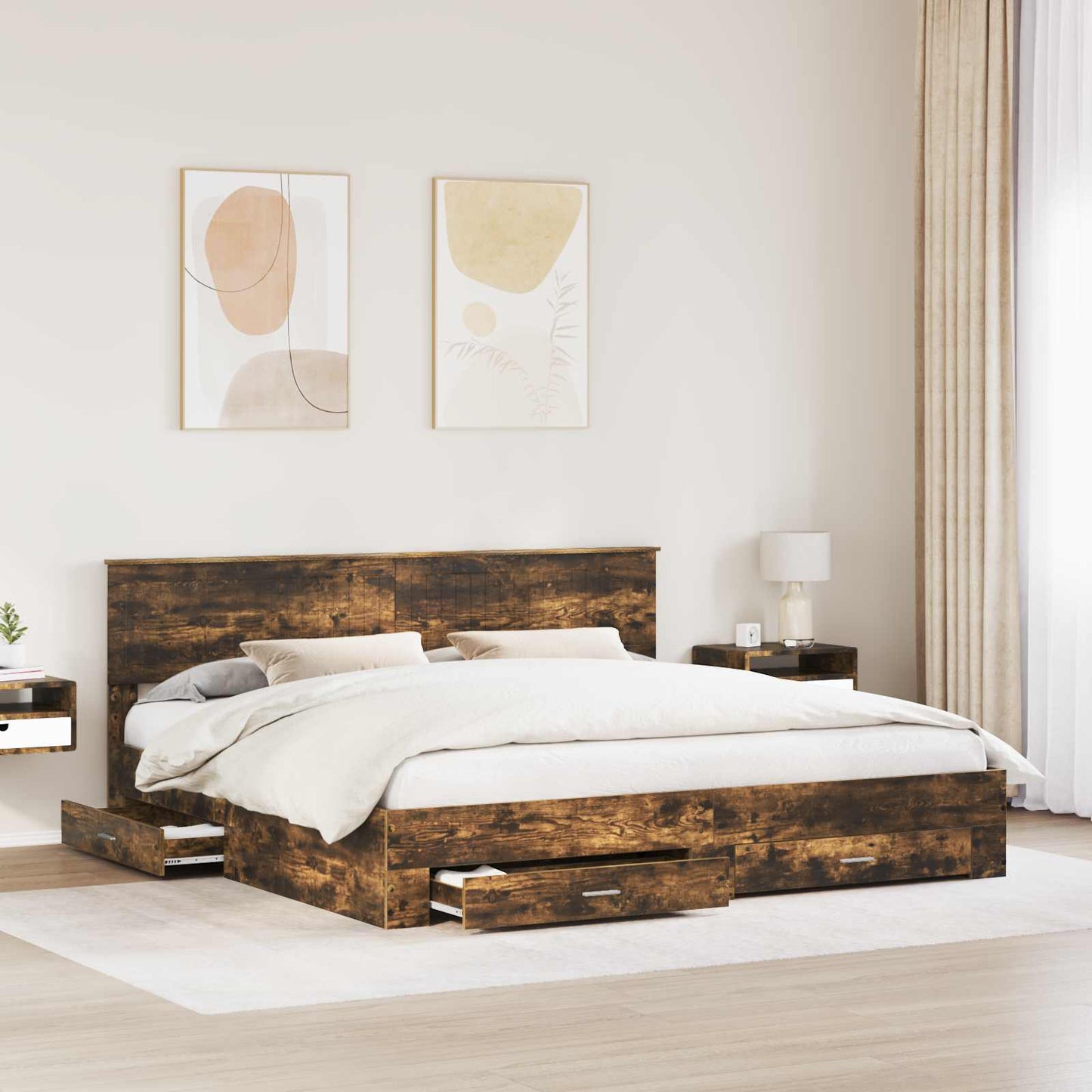 Bedframe met hoofdeinde Gerookt eiken 200 x 200 cm Bewerkt hout