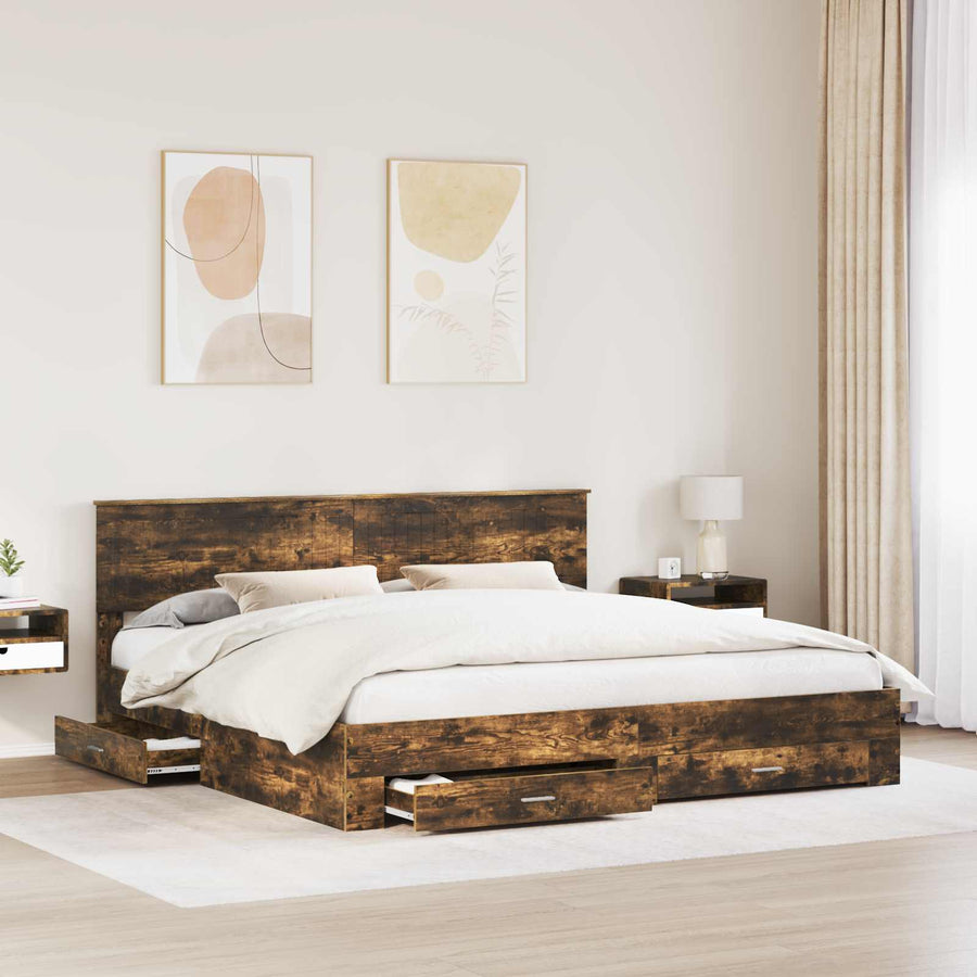 Bedframe met hoofdeinde Gerookt eiken 200 x 200 cm Bewerkt hout