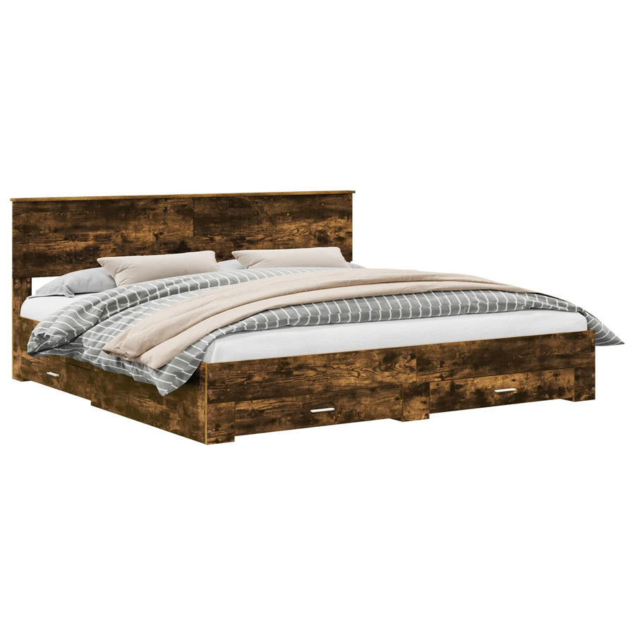 Bedframe met hoofdeinde Gerookt eiken 200 x 200 cm Bewerkt hout