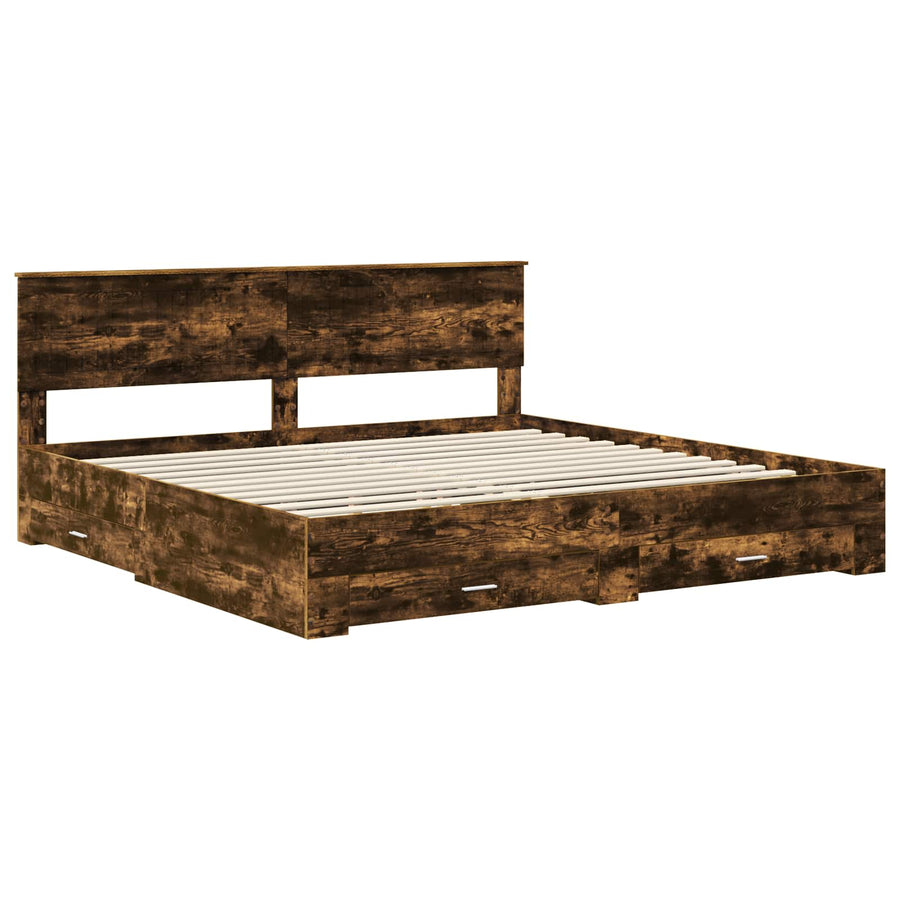 Bedframe met hoofdeinde Gerookt eiken 200 x 200 cm Bewerkt hout