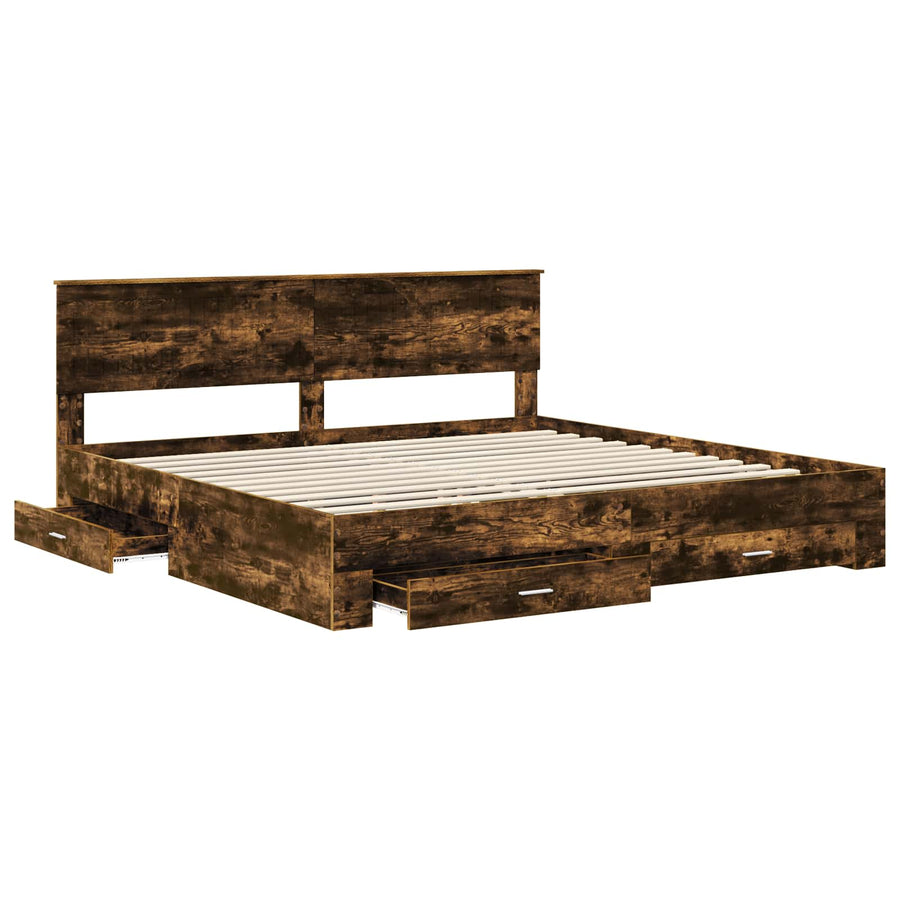 Bedframe met hoofdeinde Gerookt eiken 200 x 200 cm Bewerkt hout
