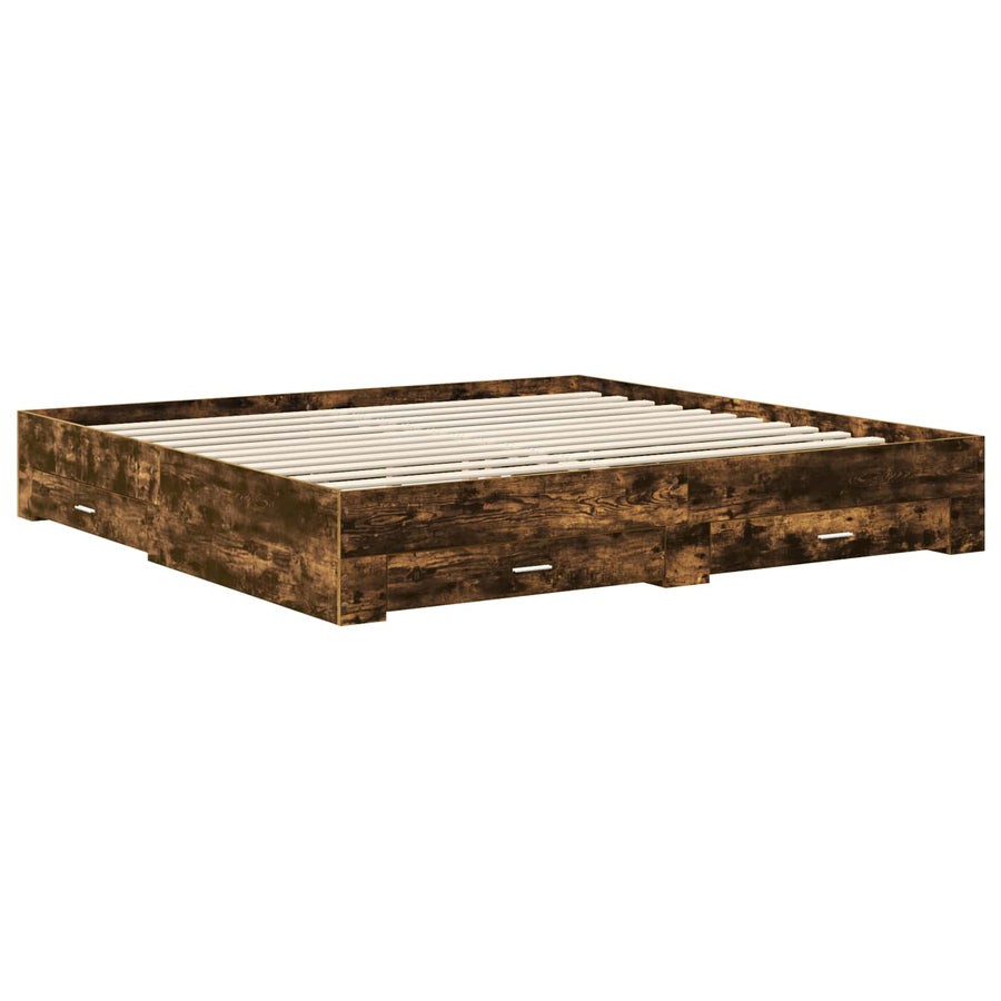 Bedframe met hoofdeinde Gerookt eiken 200 x 200 cm Bewerkt hout