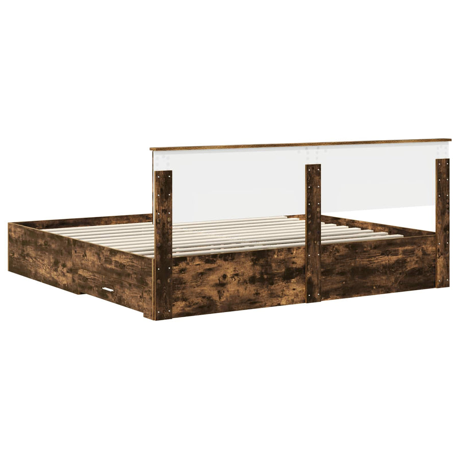 Bedframe met hoofdeinde Gerookt eiken 200 x 200 cm Bewerkt hout