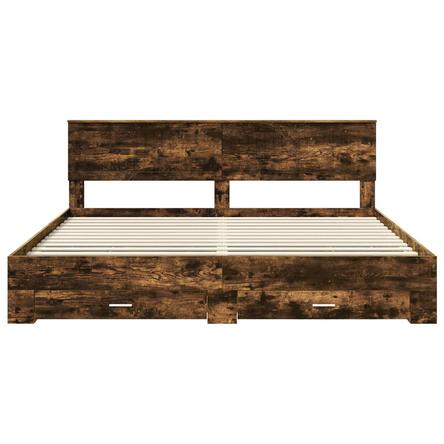 Bedframe met hoofdeinde Gerookt eiken 200 x 200 cm Bewerkt hout
