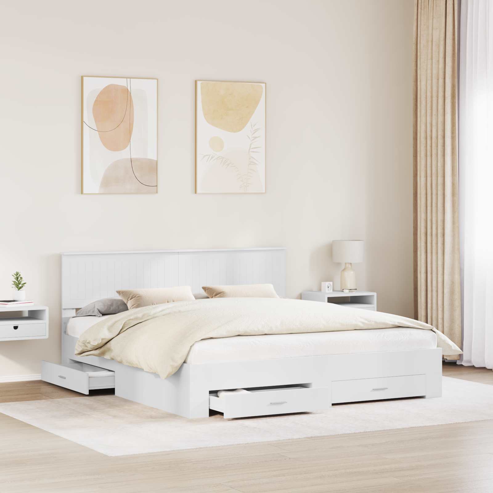 Bedframe met hoofdeinde met lade Wit 180 x 200 cm Bewerkt hout