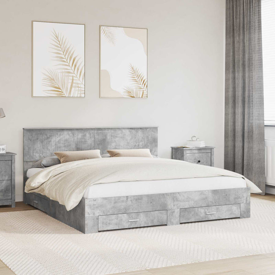 Bedframe met hoofdeinde Beton Grijs 180 x 200 cm Bewerkt hout