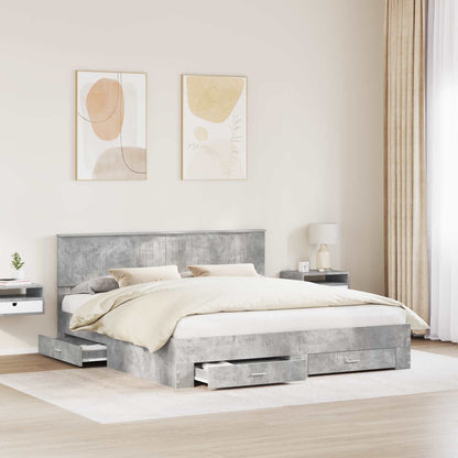 Bedframe met hoofdeinde Beton Grijs 180 x 200 cm Bewerkt hout