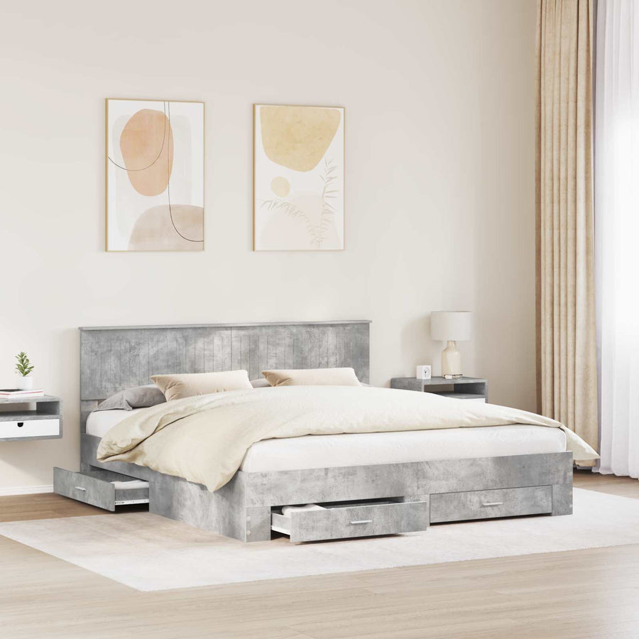 Bedframe met hoofdeinde Beton Grijs 180 x 200 cm Bewerkt hout