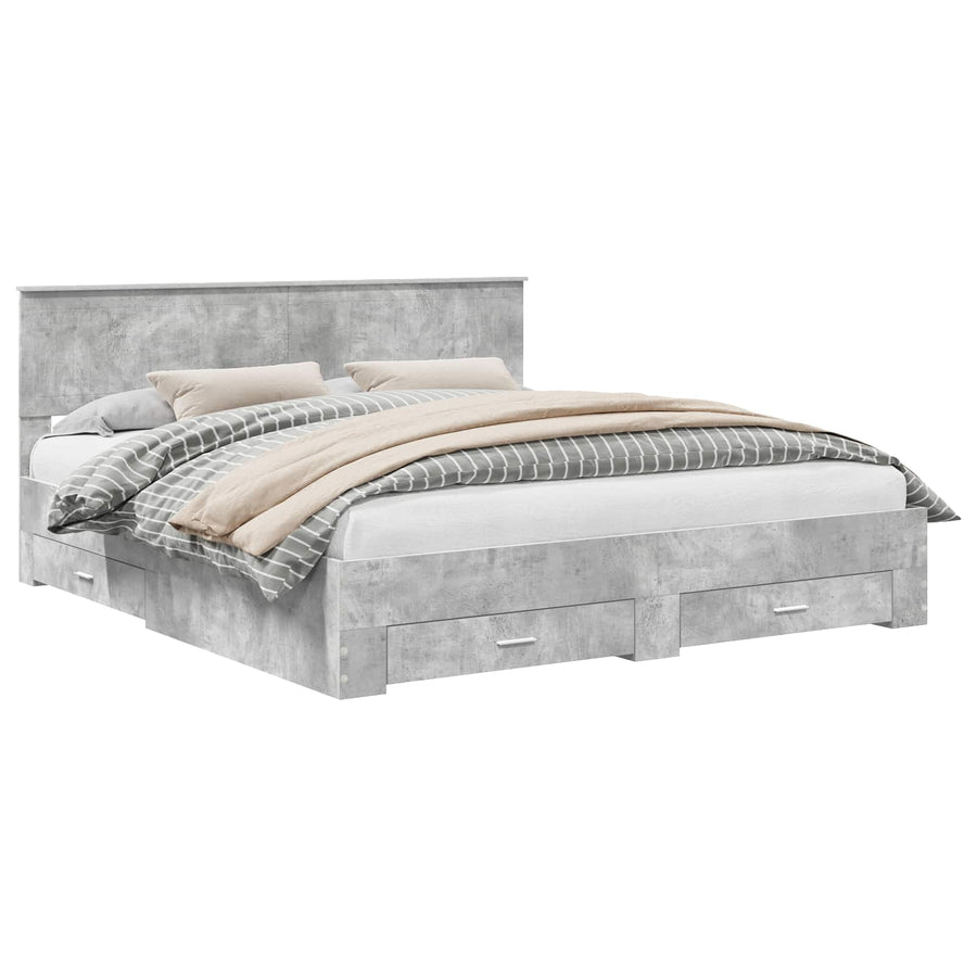 Bedframe met hoofdeinde Beton Grijs 180 x 200 cm Bewerkt hout