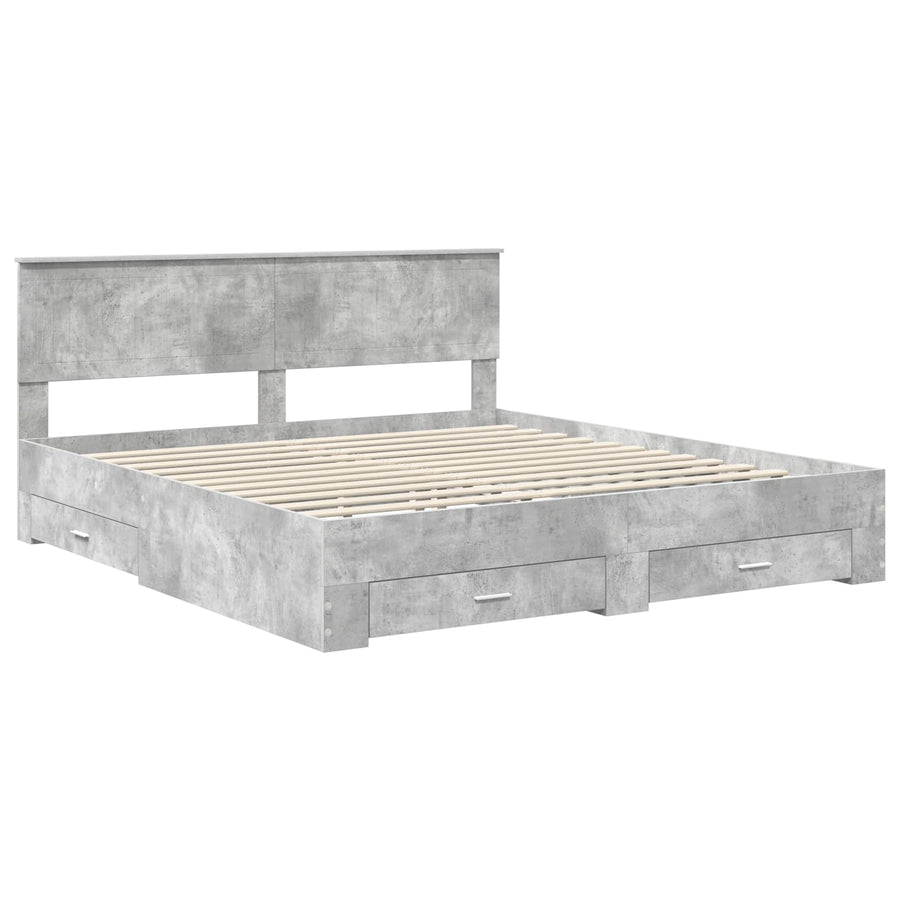 Bedframe met hoofdeinde Beton Grijs 180 x 200 cm Bewerkt hout