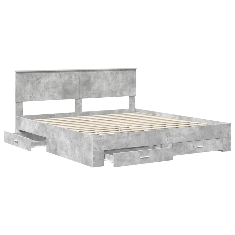 Bedframe met hoofdeinde Beton Grijs 180 x 200 cm Bewerkt hout