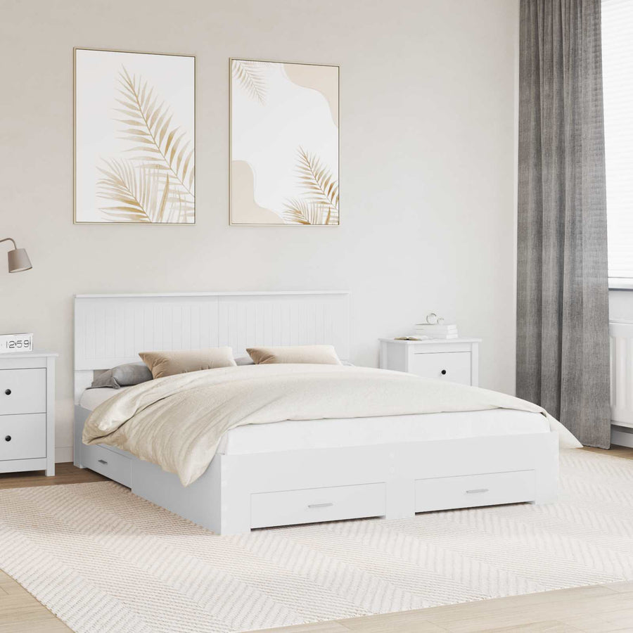 Bedframe met hoofdeinde met lade Wit 160 x 200 cm Bewerkt hout