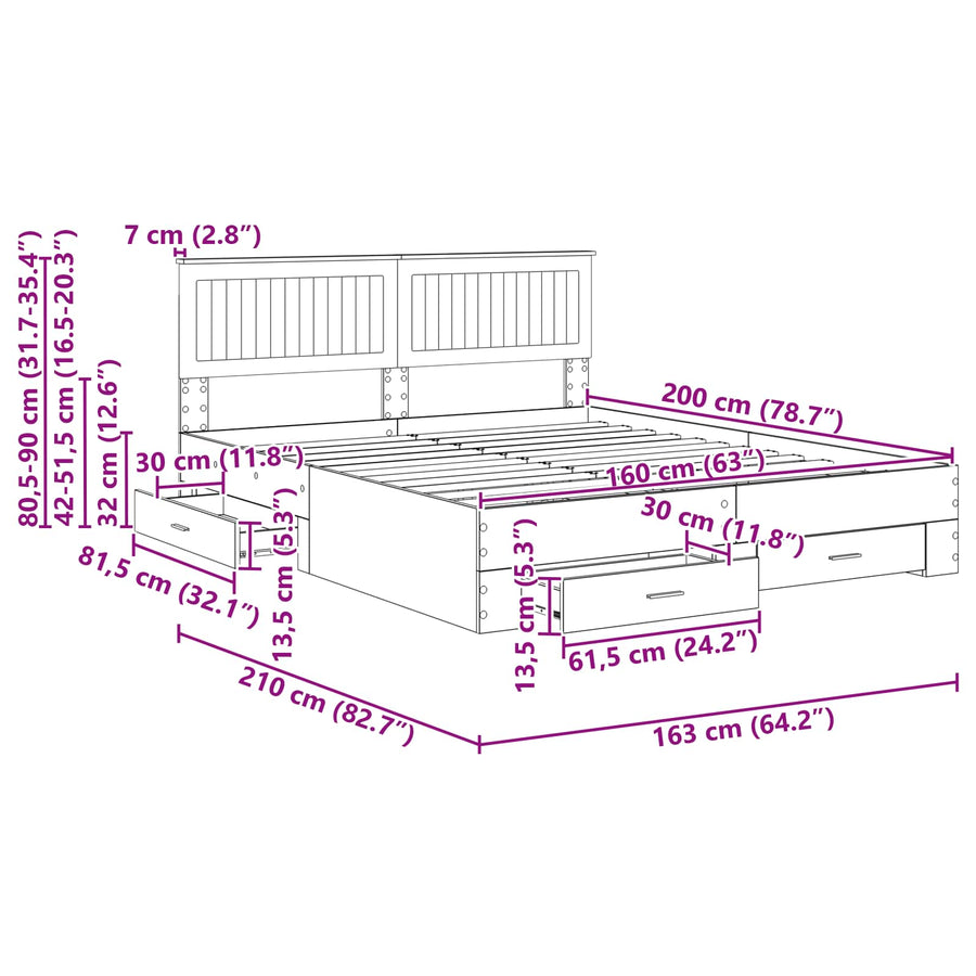 Bedframe met hoofdeinde met lade Wit 160 x 200 cm Bewerkt hout