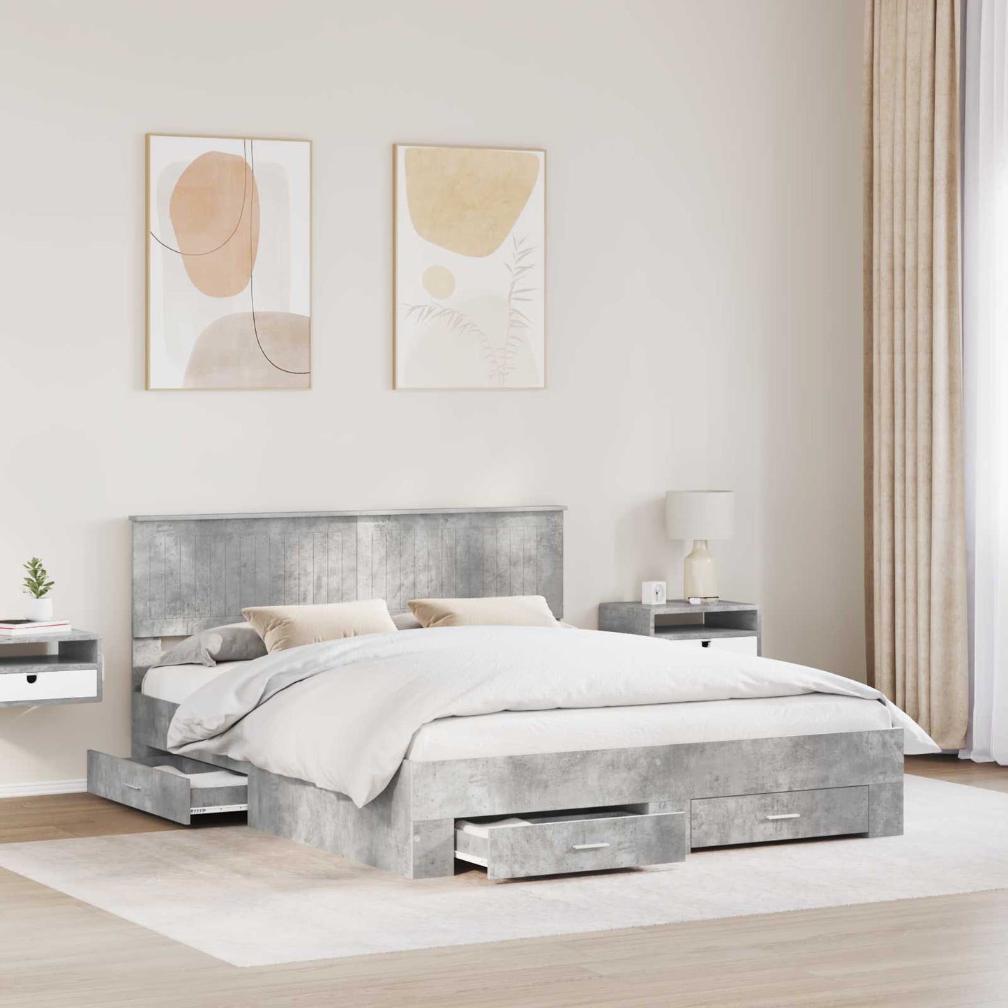 Bedframe met hoofdeinde Beton Grijs 160 x 200 cm Bewerkt hout