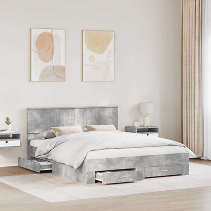 Bedframe met hoofdeinde Beton Grijs 160 x 200 cm Bewerkt hout